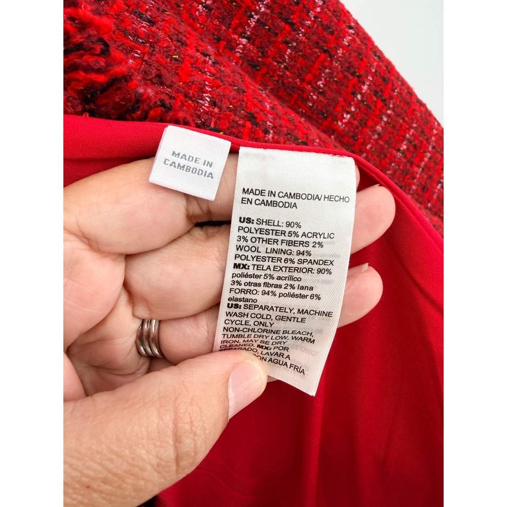 Chico's Tweed Blazer 2 Red Textured Raw Edge Jacket Parisian Chic Holiday - Picture 9 of 11